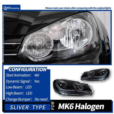 Phares LED VW Golf 6 MK6 2009-2012 DRL Séquentiel AKD - vue de dessus - Becquet Voiture