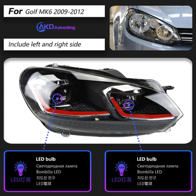 Phares LED VW Golf 6 MK6 2009-2012 DRL Séquentiel AKD - vue rapprochée - Becquet Voiture