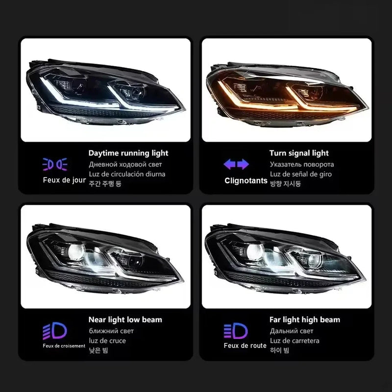 Phares LED VW Golf 7 2013-2017 DRL Dynamique TYPY - vue arrière - Becquet Voiture
