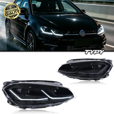 Phares LED VW Golf 7 2013-2017 DRL Dynamique TYPY - vue de face - Becquet Voiture