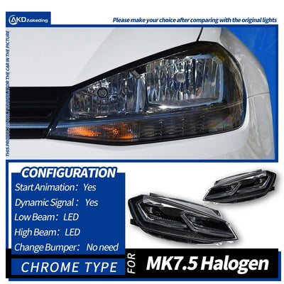 Phares LED VW Golf 7.5 2018-2020 - vue rapprochée - Becquet Voiture