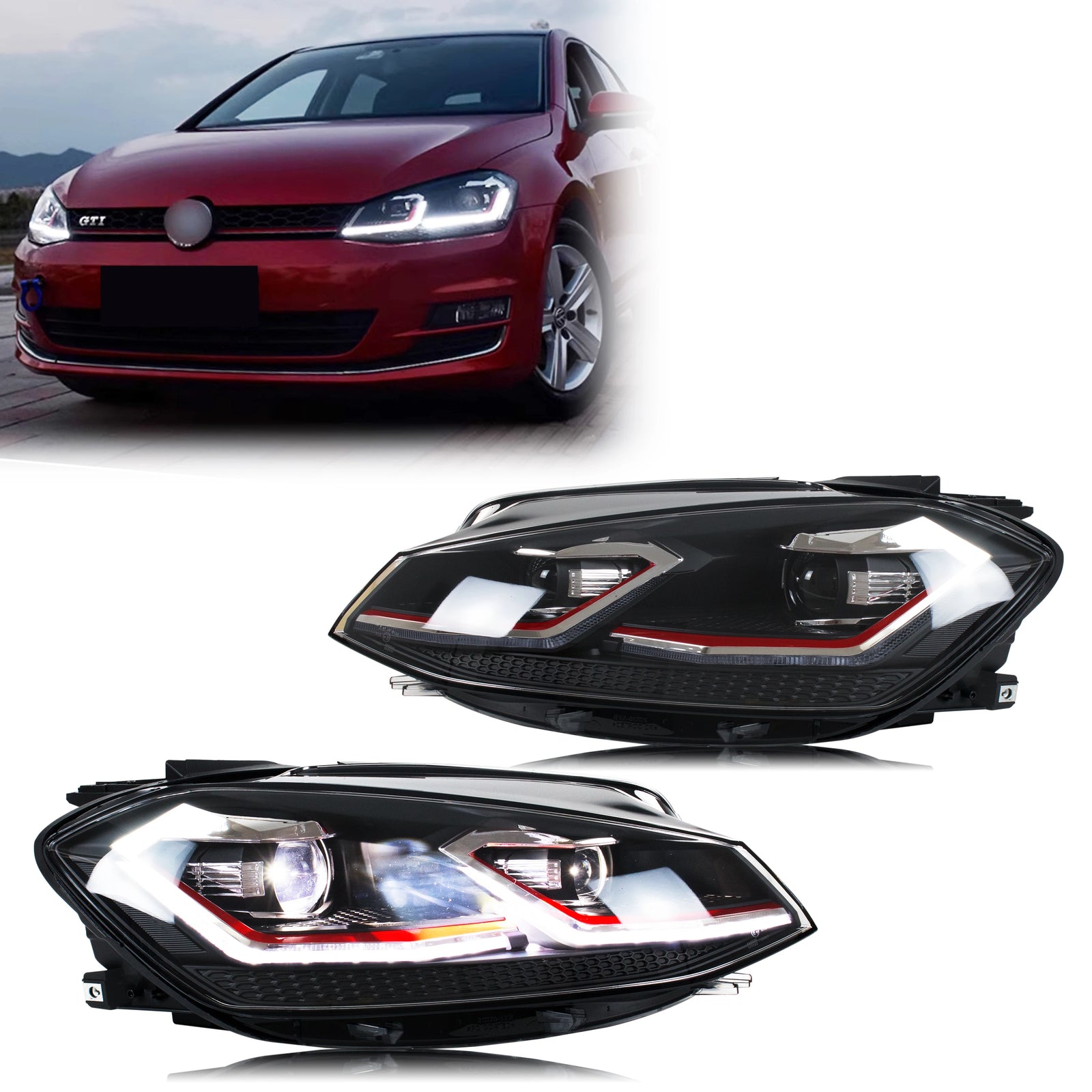 Phares LED VW Golf 7.5 MK7.5 2018-2021 (réf. 2) - vue de face - Becquet Voiture