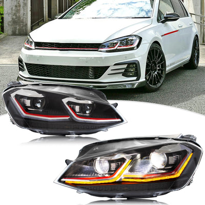 Phares LED VW Golf 7 MK7 2013-2017 Red Line E-Mark - vue de face - Becquet Voiture