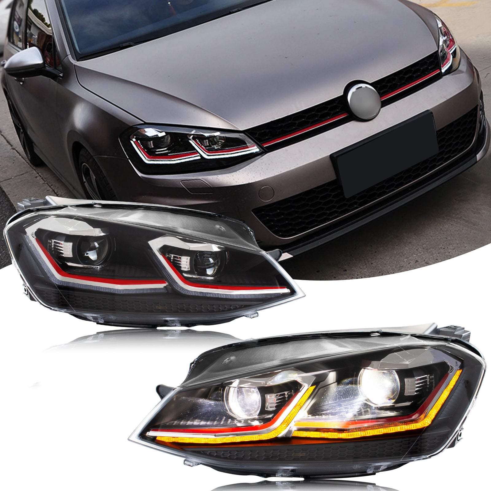 Phares LED VW Golf 7 MK7 2013-2017 - vue de face - Becquet Voiture