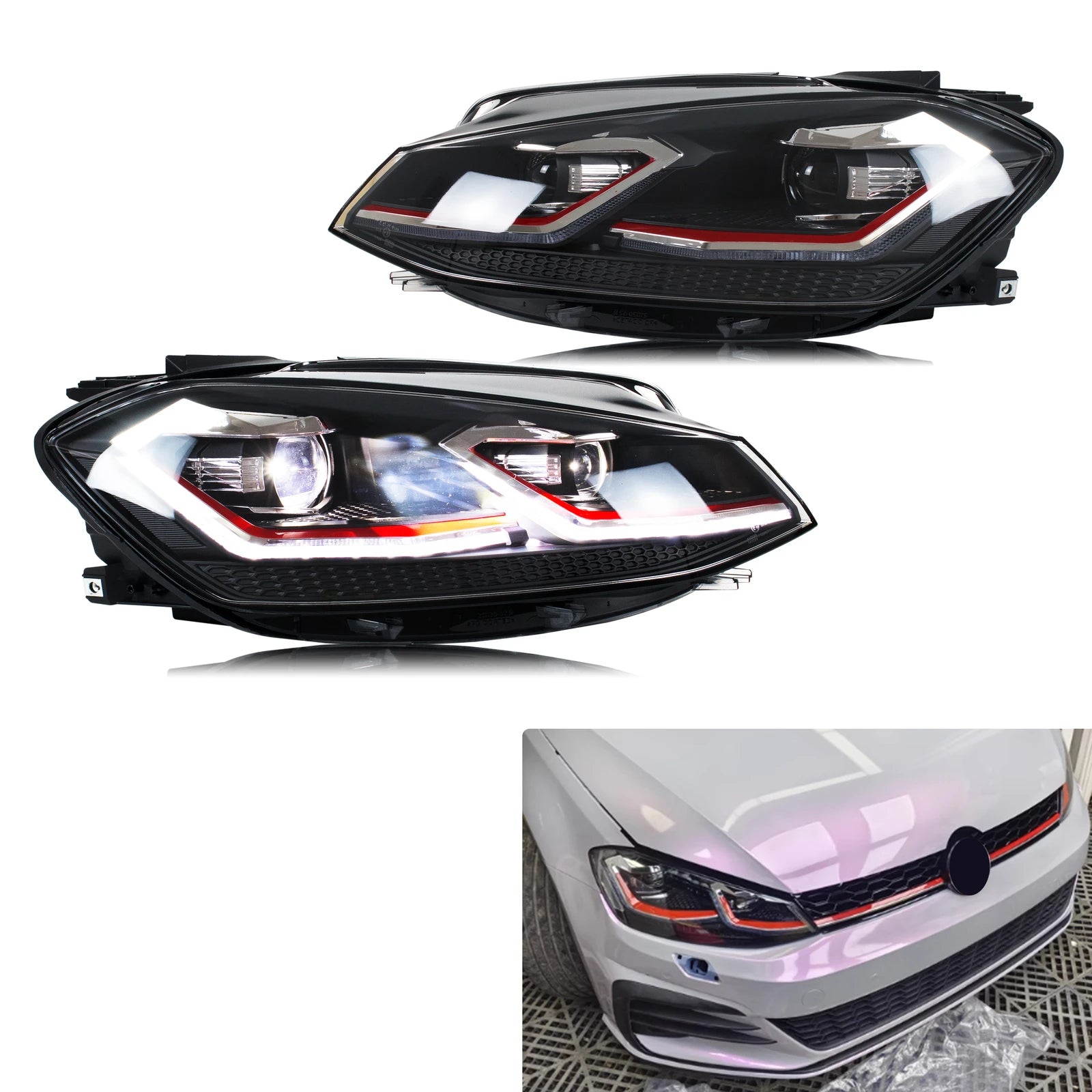 Phares LED VW Golf MK7.5 TSI TDI 2017-2020 Ensemble Premium - vue de face - Becquet Voiture
