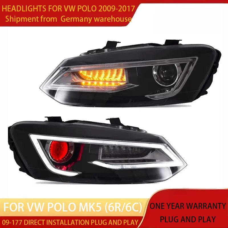 Phares LED VW Polo MK5 6R 6C 2009-2017 - vue de face - Becquet Voiture
