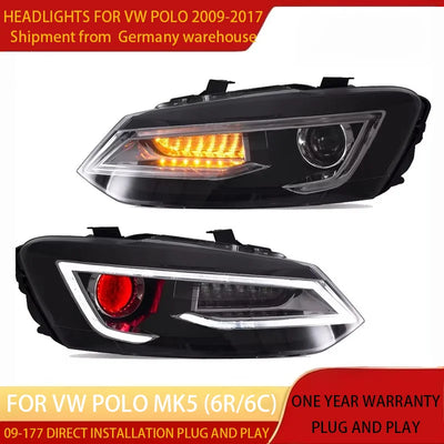 Phares LED VW Polo MK5 6R 6C 2009-2017 - vue de face - Becquet Voiture