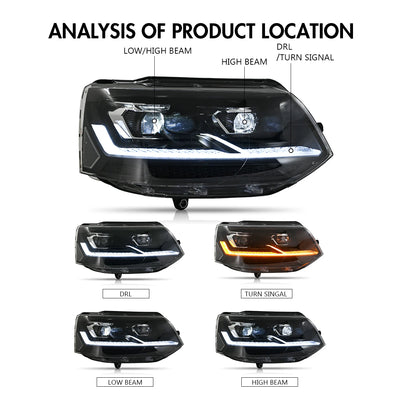 Phares LED VW T5.1 2013-2015 T6 2016-2019 Projecteur LED - installé sur véhicule - Becquet Voiture