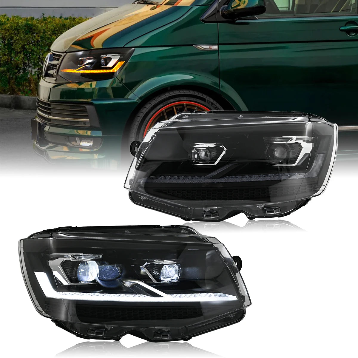 Phares LED VW T5.1 2013-2015 T6 2016-2019 Projecteur LED - vue de face - Becquet Voiture
