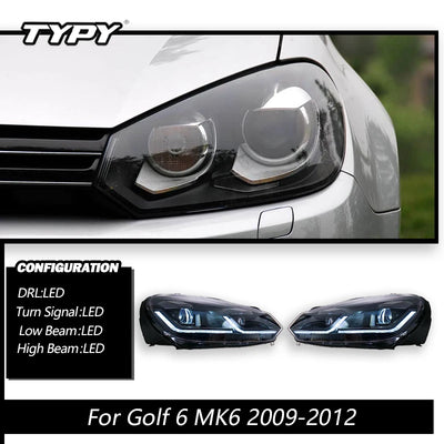 Phares TYPY VW Golf 6 MK6 2009-2012 TSI Argent GTI Rouge Fumé - vue de dessus - Becquet Voiture
