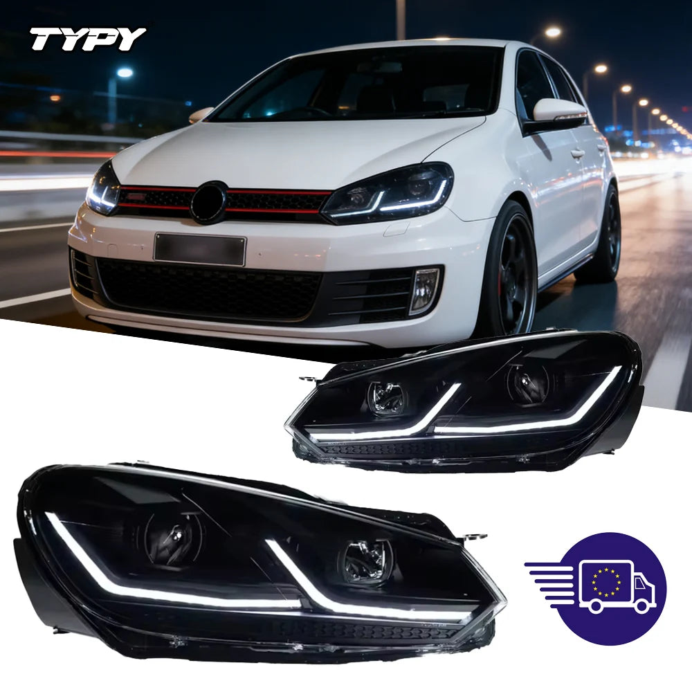 Phares TYPY VW Golf 6 MK6 2009-2012 TSI Argent GTI Rouge Fumé - vue de face - Becquet Voiture