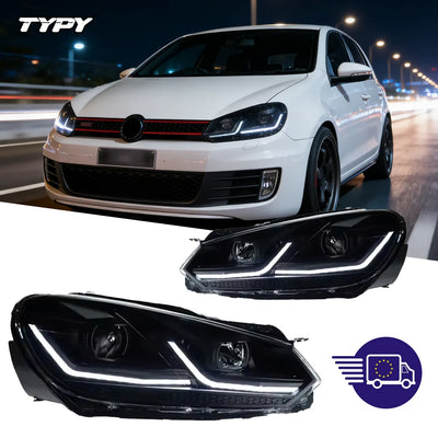 Phares TYPY VW Golf 6 MK6 2009-2012 TSI Argent GTI Rouge Fumé - vue de face - Becquet Voiture