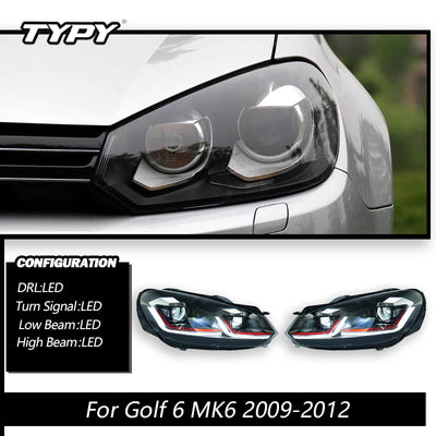 Phares TYPY VW Golf 6 MK6 2009-2012 TSI Argent GTI Rouge Fumé - vue rapprochée - Becquet Voiture