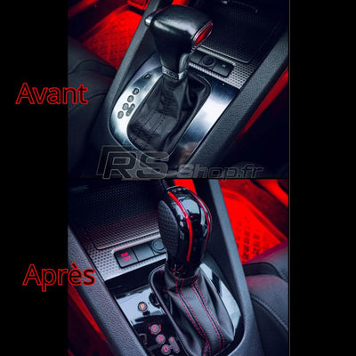 Pommeau + Soufflet DSG Golf 5 / 6 Cuir Alcantara - vue de face 2 - Becquet Voiture