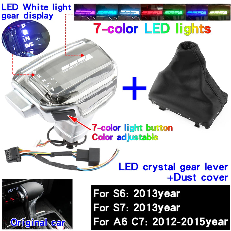 Pommeau Vitesse LED Cristal Audi A6 A4 Q5 Q7 A3 A5 A7 - vue de dessus 2 - Becquet Voiture