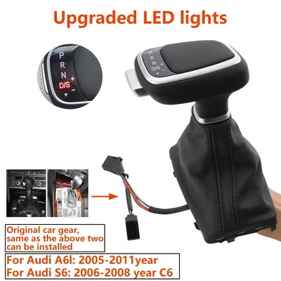 Pommeau Vitesse LED Cristal Audi A6 A4 Q5 Q7 A3 A5 A7 - vue de profil 3 - Becquet Voiture