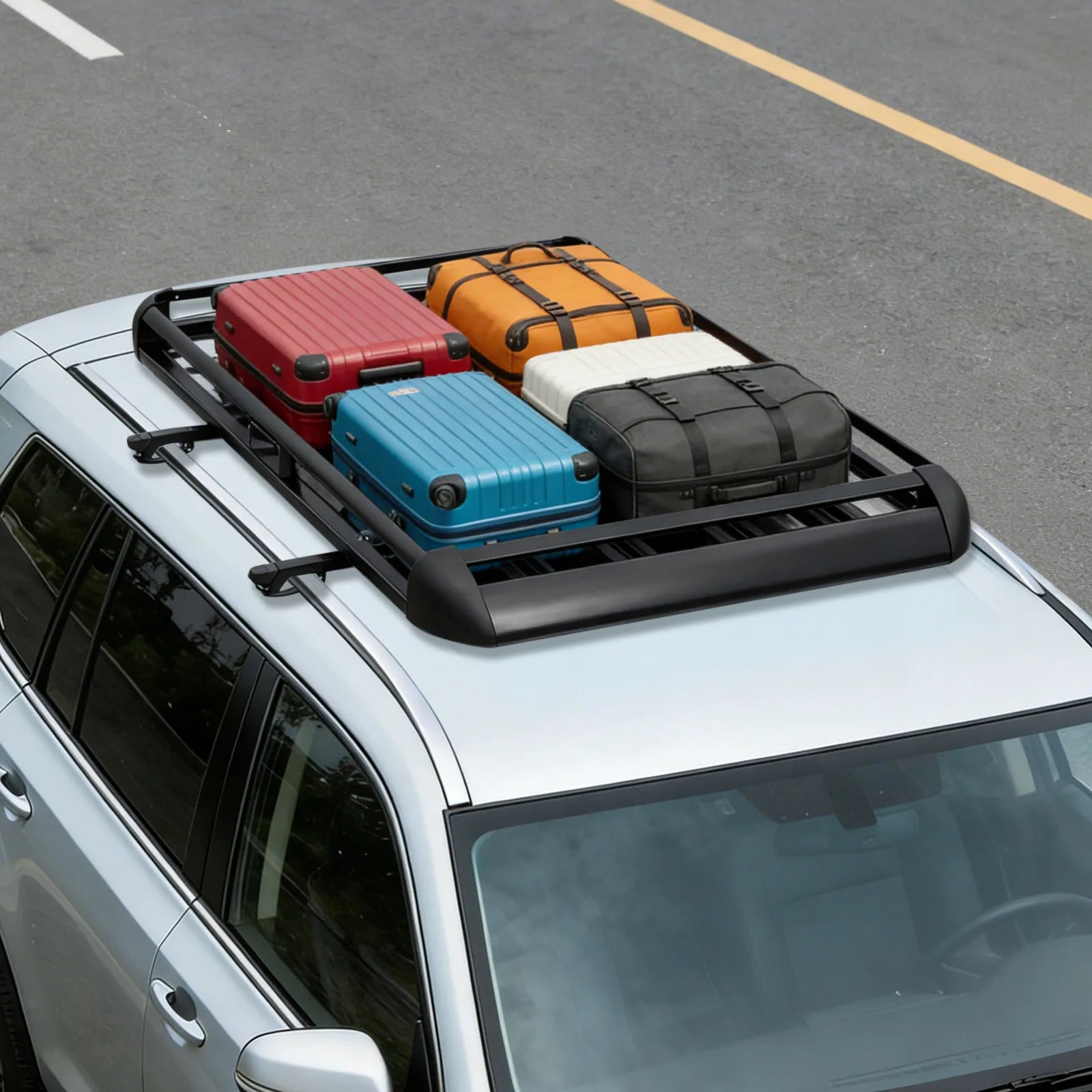 Porte-Bagages de Toit Aluminium Noir 140x100cm - vue de face - Becquet Voiture