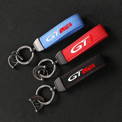 Porte Clé Peugeot GTI GT Line Alcantara - vue rapprochée - Becquet Voiture