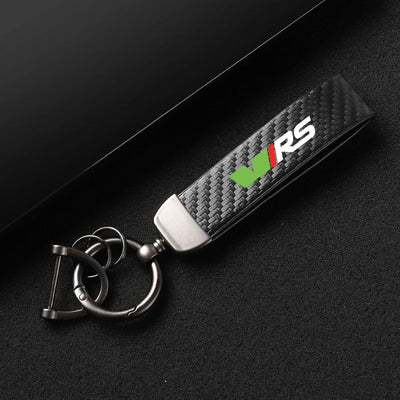 Porte Clé Skoda RS Carbone Logo Vert - vue de profil - Becquet Voiture