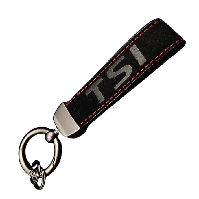 Porte Clé TSI Alcantara VW Golf Surpiqûres Rouge - vue de face - Becquet Voiture