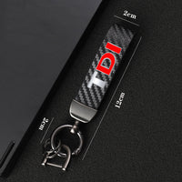 TDI Carbon Fiber Keychain Black White Red Style - fitted on vehicle - Becquet Voiture