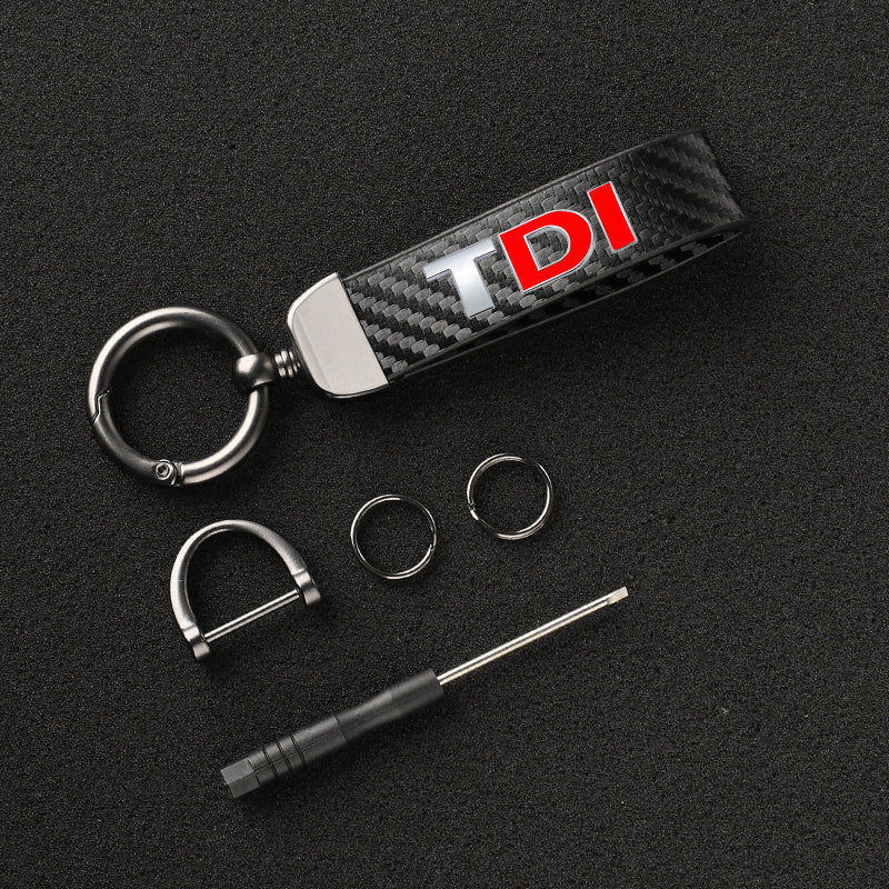 TDI Carbon Fiber Keychain Black White Red Style - rear view - Becquet Voiture