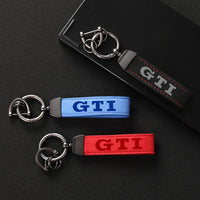 VW Golf GTI Black and Red Alcantara Keychain - fitted on vehicle - Becquet Voiture