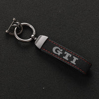 VW Golf GTI Black and Red Alcantara Keychain - side view - Becquet Voiture