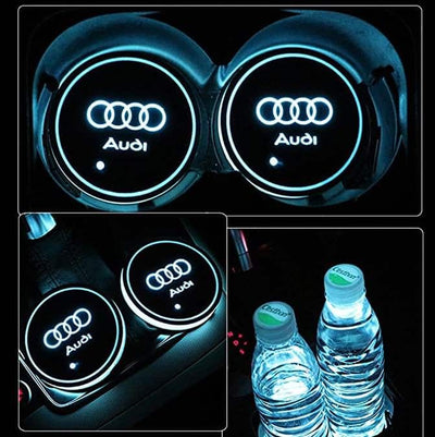 Porte-gobelet LED Audi 7 couleurs USB éclairage intérieur ABS étanche - installé sur véhicule - Becquet Voiture