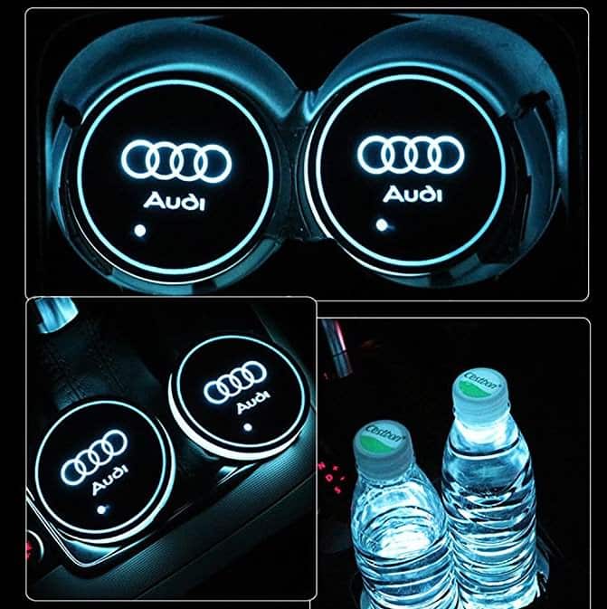 Porte-gobelet LED Audi 7 couleurs USB éclairage intérieur ABS étanche - installé sur véhicule - Becquet Voiture