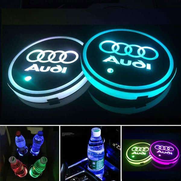Porte-gobelet LED Audi 7 couleurs USB éclairage intérieur ABS étanche - vue de face - Becquet Voiture