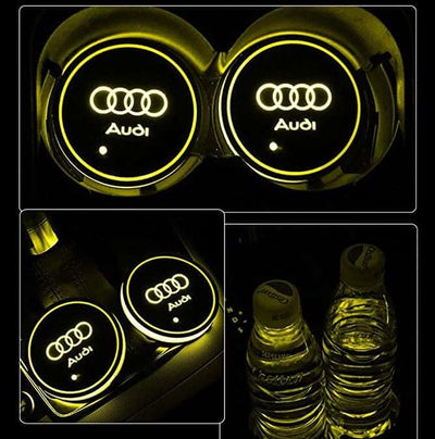Porte-gobelet LED Audi 7 couleurs USB éclairage intérieur ABS étanche - vue de trois-quarts - Becquet Voiture