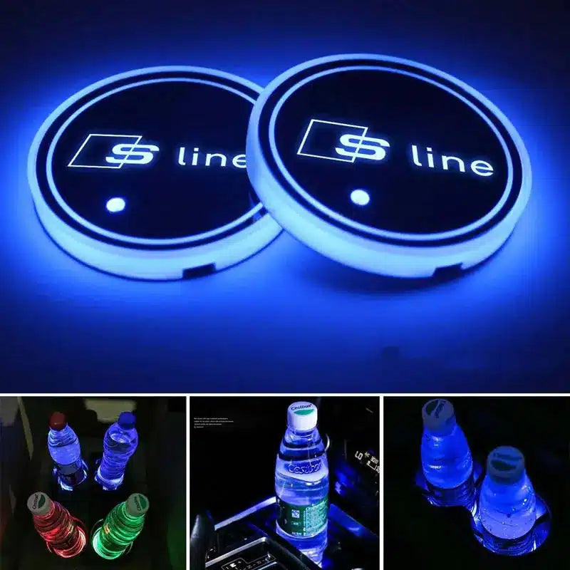 Porte-Gobelet LED Audi S Line 7 Couleurs Rechargeable Kit 2 - vue de face - Becquet Voiture