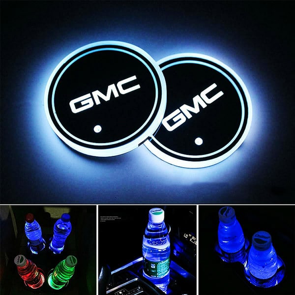 Porte-gobelet LED GMC 7 couleurs USB éclairage intérieur - vue de face - Becquet Voiture