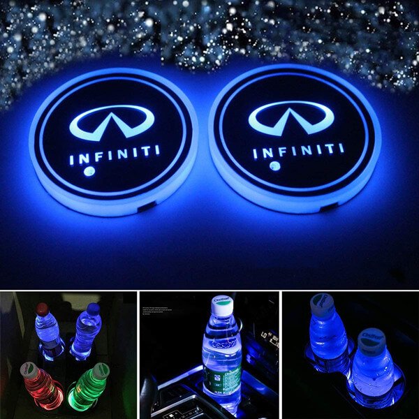Porte-gobelet LED Infiniti 2x 7 couleurs changeantes pour voiture - vue de face - Becquet Voiture