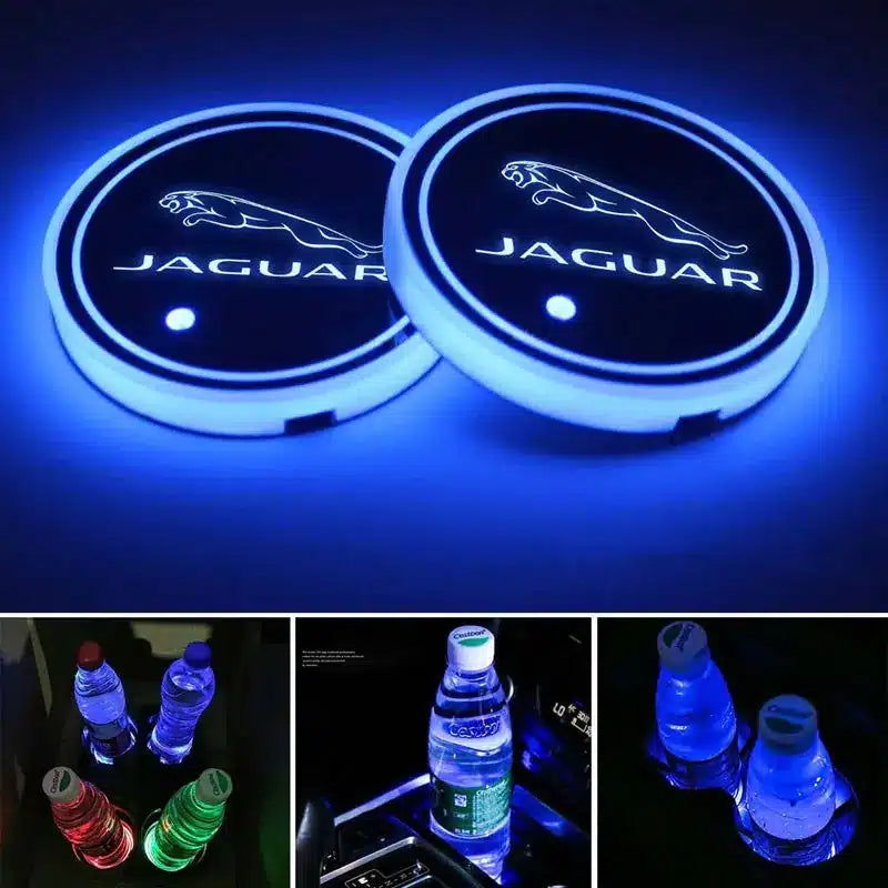 Porte-Gobelet LED Jaguar 7 Couleurs Changeantes Kit 2 - vue de face - Becquet Voiture