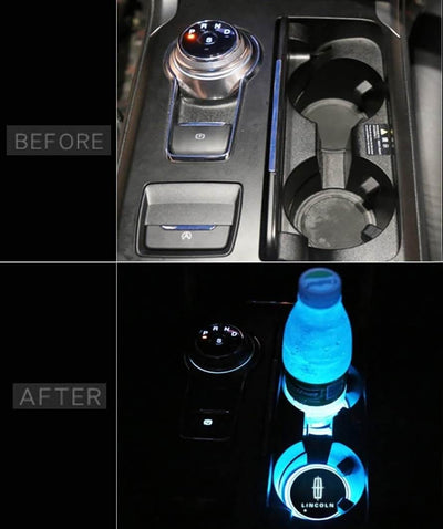 Porte-gobelet LED Lincoln 7 couleurs USB éclairage intérieur - vue arrière - Becquet Voiture