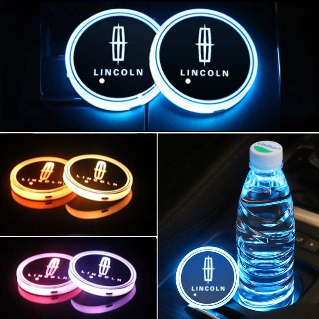 Porte-gobelet LED Lincoln 7 couleurs USB éclairage intérieur - vue de face - Becquet Voiture