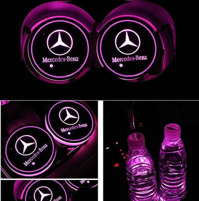 Porte-gobelet LED Mercedes Pack 2 RVB 7 couleurs USB - installé sur véhicule - Becquet Voiture