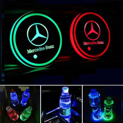 Porte-gobelet LED Mercedes Pack 2 RVB 7 couleurs USB - vue de face - Becquet Voiture