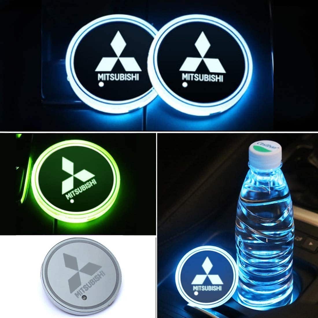 Porte-gobelet LED Mitsubishi 7 couleurs éclairage logo voiture - vue de face - Becquet Voiture
