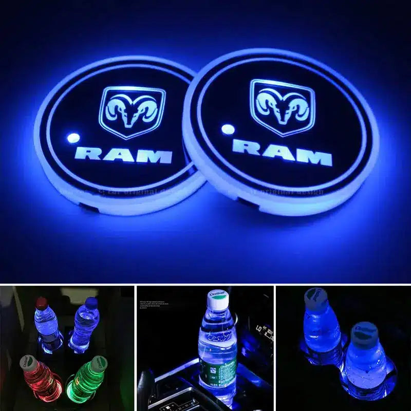 Porte-Gobelet LED Ram Dodge 7 Couleurs USB Kit 2 - vue de face - Becquet Voiture