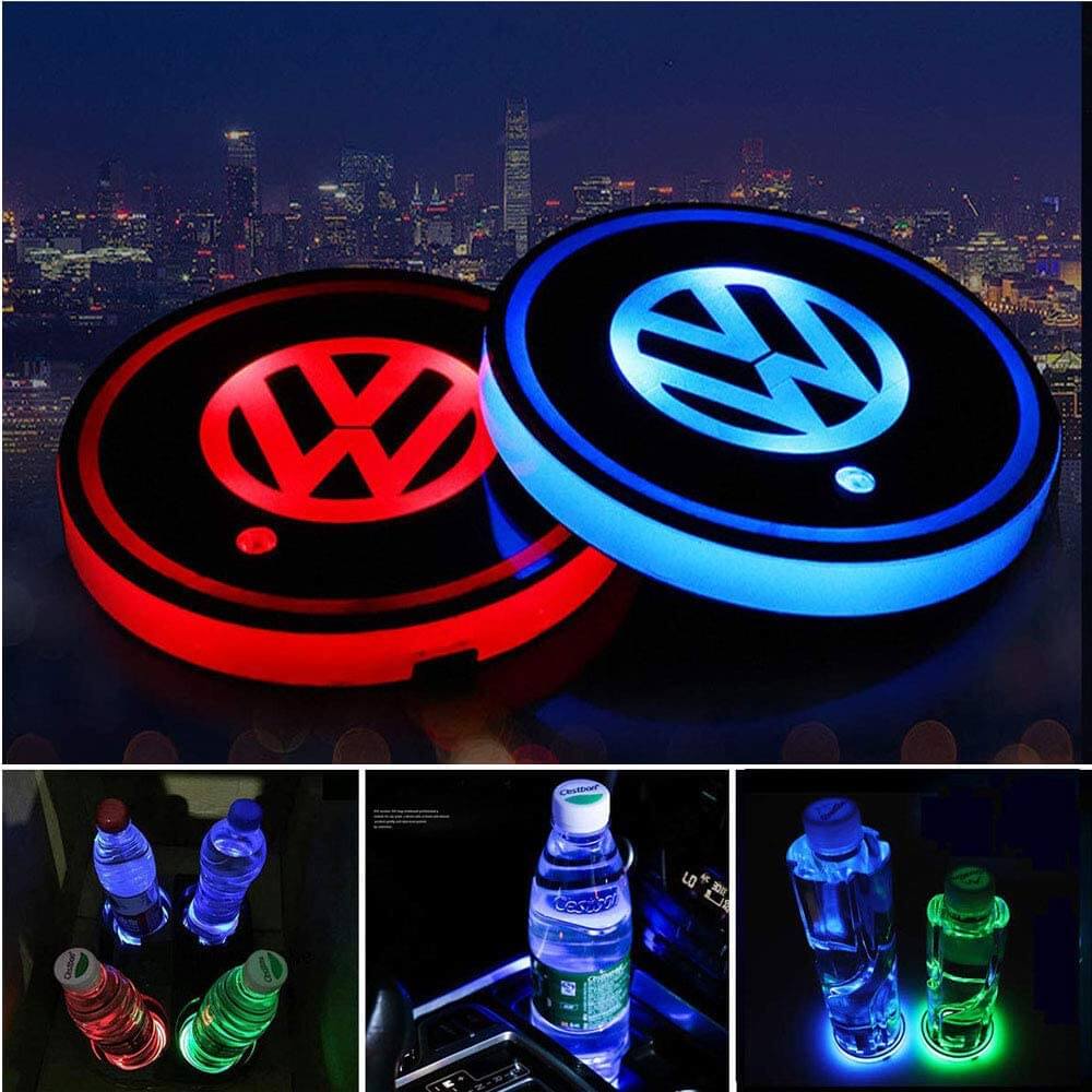 Porte-gobelet LED Volkswagen VW 7 couleurs USB éclairage intérieur - vue de face - Becquet Voiture