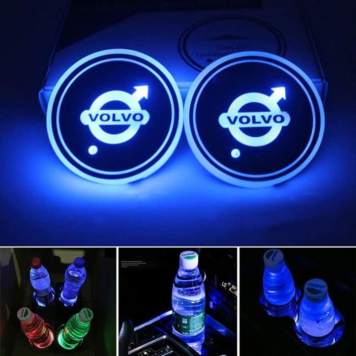 Porte-gobelet LED Volvo 7 couleurs USB éclairage intérieur - vue de face - Becquet Voiture