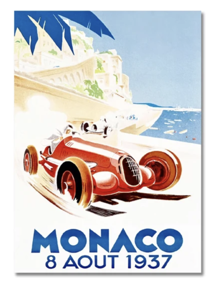 Poster F1 vintage Grand Prix Monaco 1937 affiche toile - vue de face - Becquet Voiture