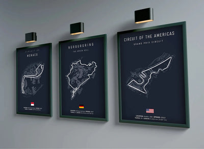 Poster toile circuits F1 fond noir Monaco Spa Le Mans - vue arrière - Becquet Voiture