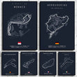 Poster toile circuits F1 fond noir Monaco Spa Le Mans