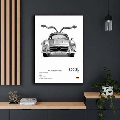 Poster toile Mercedes AMG 300 SL noir et blanc - installé sur véhicule - Becquet Voiture