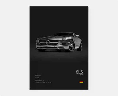 Poster toile Mercedes AMG 300 SL noir et blanc - packshot studio 4 - Becquet Voiture