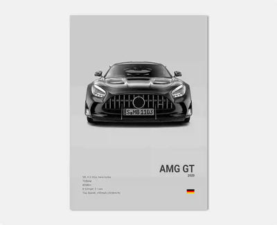 Poster toile Mercedes AMG 300 SL noir et blanc - vue de face 2 - Becquet Voiture